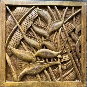 Handmade Hawaiian teak wood Heleconia Flower